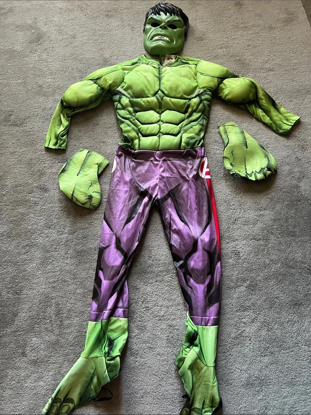 Kids Green Hulk Muscle Costume with Mask and Gloves